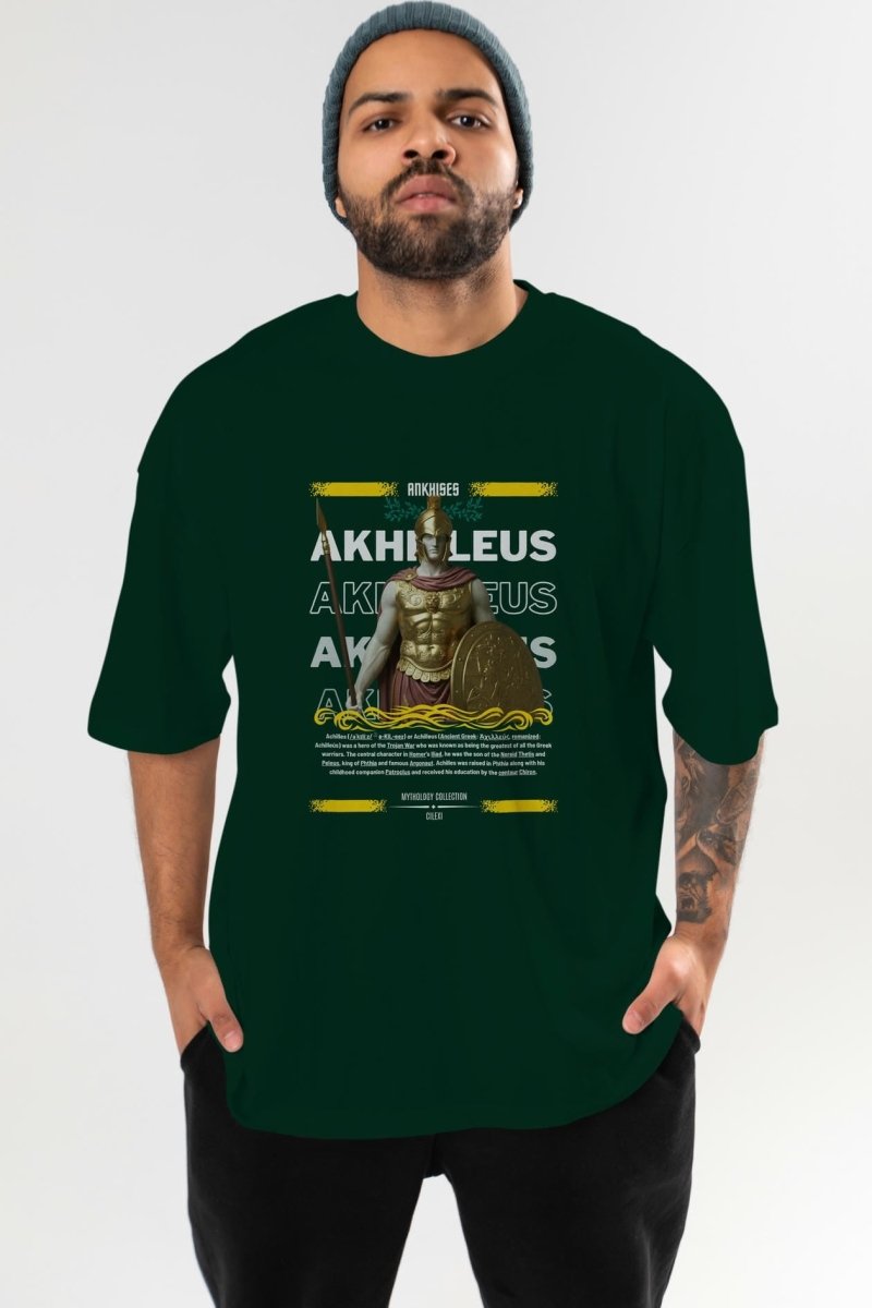 Akhilleus 1 ön Baskılı Oversize t-shirt Erkek Kadın %100 Pamuk Bisiklet Yaka tişort - Cilexi