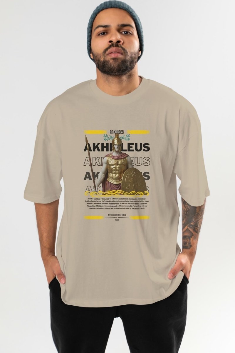 Akhilleus 1 ön Baskılı Oversize t-shirt Erkek Kadın %100 Pamuk Bisiklet Yaka tişort - Cilexi