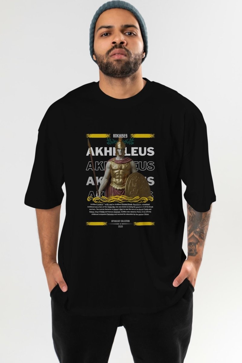 Akhilleus 1 ön Baskılı Oversize t-shirt Erkek Kadın %100 Pamuk Bisiklet Yaka tişort - Cilexi