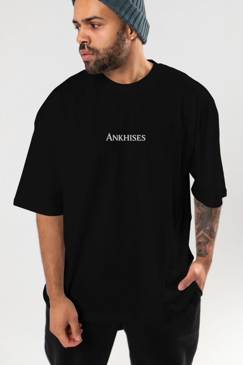Ankhises Yazılı Siyah ön Baskılı Oversize t-shirt Bisiklet Yaka %100 Pamuk Unisex - Cilexi