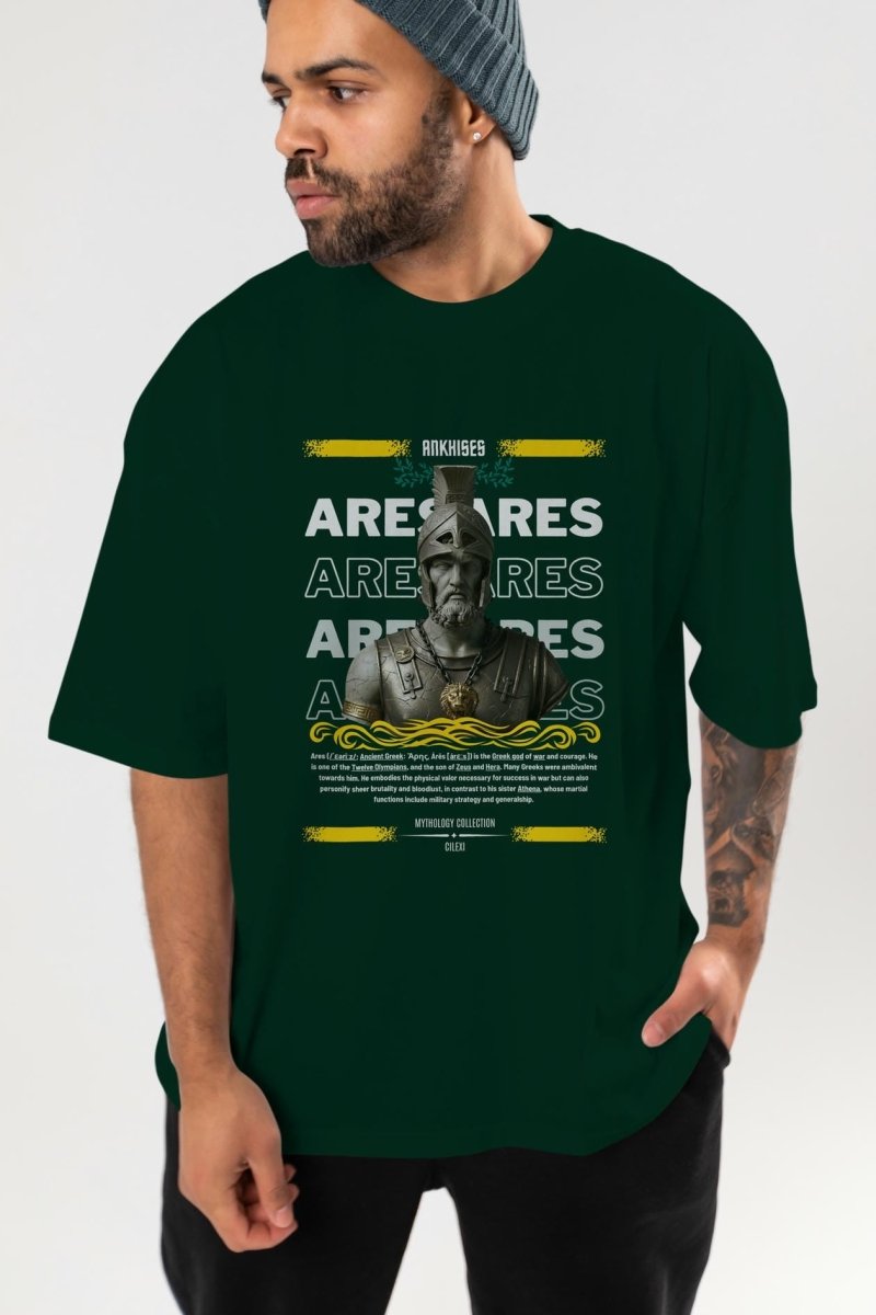Ares 1 ön Baskılı Oversize t-shirt Erkek Kadın %100 Pamuk Bisiklet Yaka tişort - Cilexi