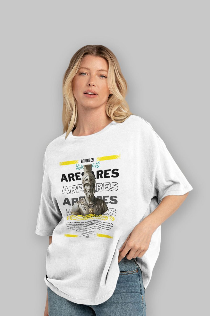 Ares 1 ön Baskılı Oversize t-shirt Erkek Kadın %100 Pamuk Bisiklet Yaka tişort - Cilexi