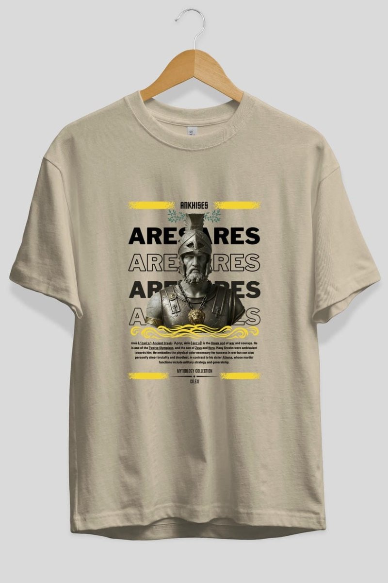 Ares 1 ön Baskılı Oversize t-shirt Erkek Kadın %100 Pamuk Bisiklet Yaka tişort - Cilexi