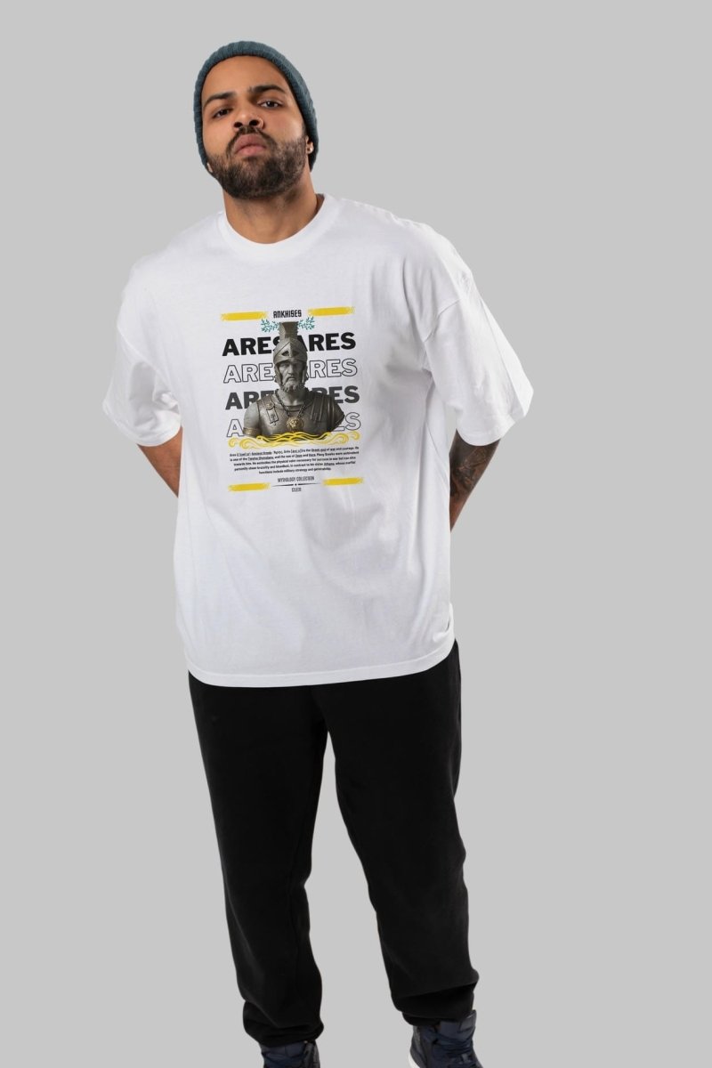 Ares 1 ön Baskılı Oversize t-shirt Erkek Kadın %100 Pamuk Bisiklet Yaka tişort - Cilexi