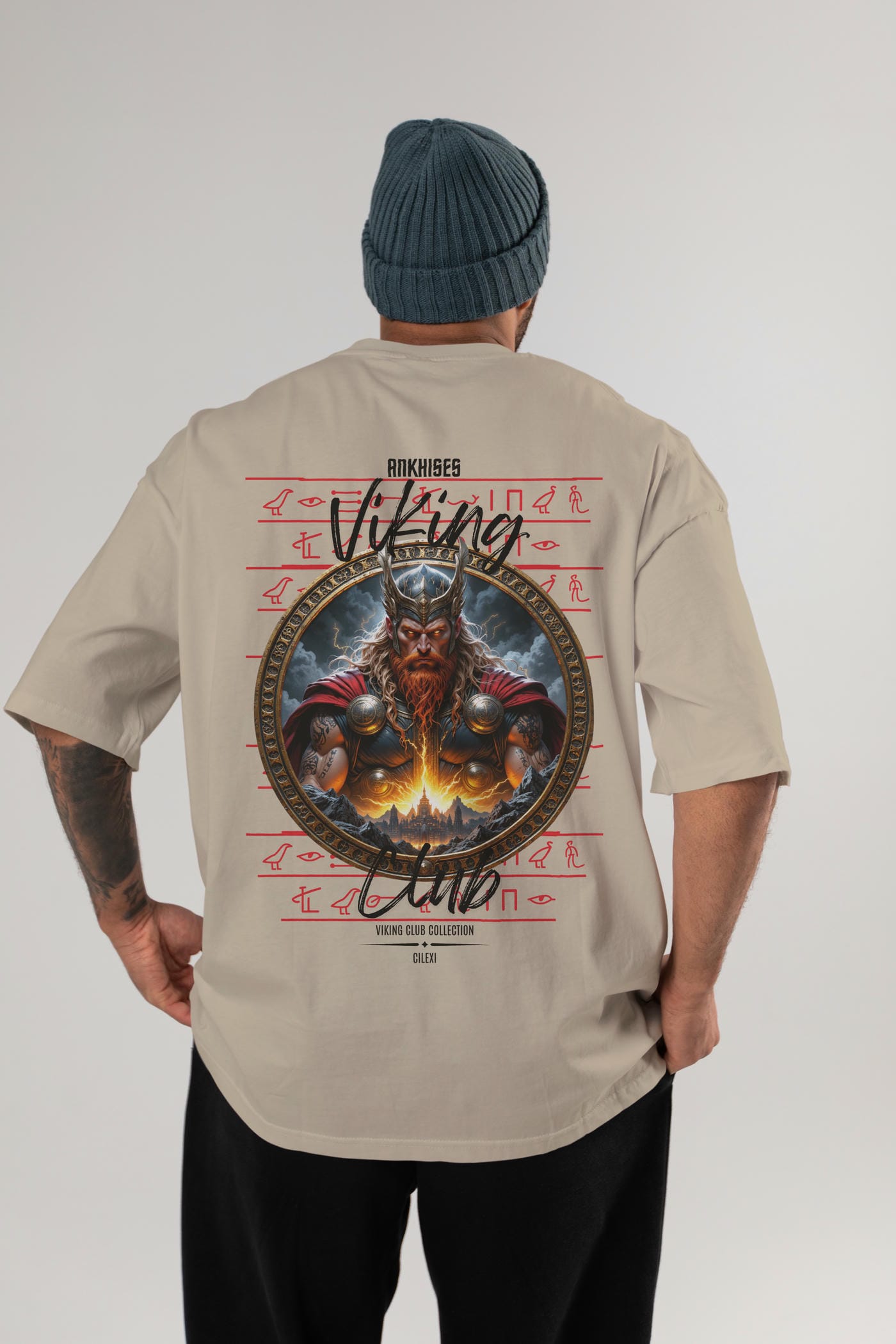 Thor 1 Arka Baskılı Oversize t-shirt Erkek Kadın %100 Pamuk Bisiklet Yaka tişort