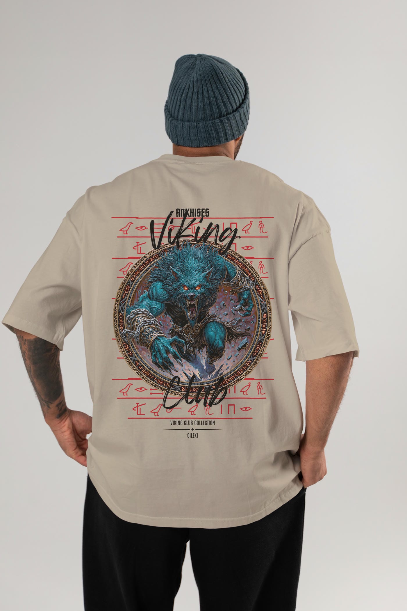 Fenrir Baskılı Oversize t-shirt Erkek Kadın %100 Pamuk Bisiklet Yaka tişort