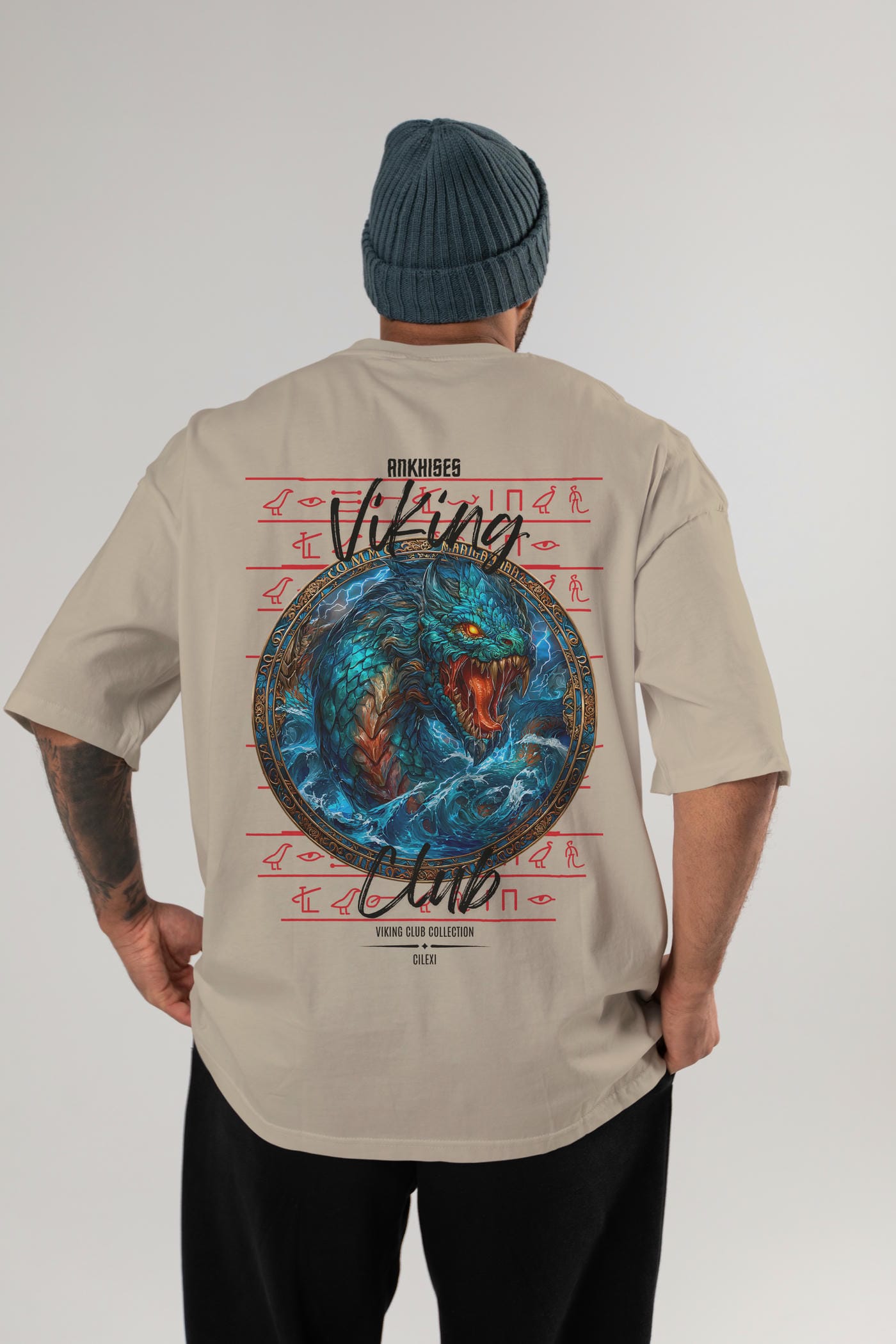 Jörmungandr Baskılı Oversize t-shirt Erkek Kadın %100 Pamuk Bisiklet Yaka tişort