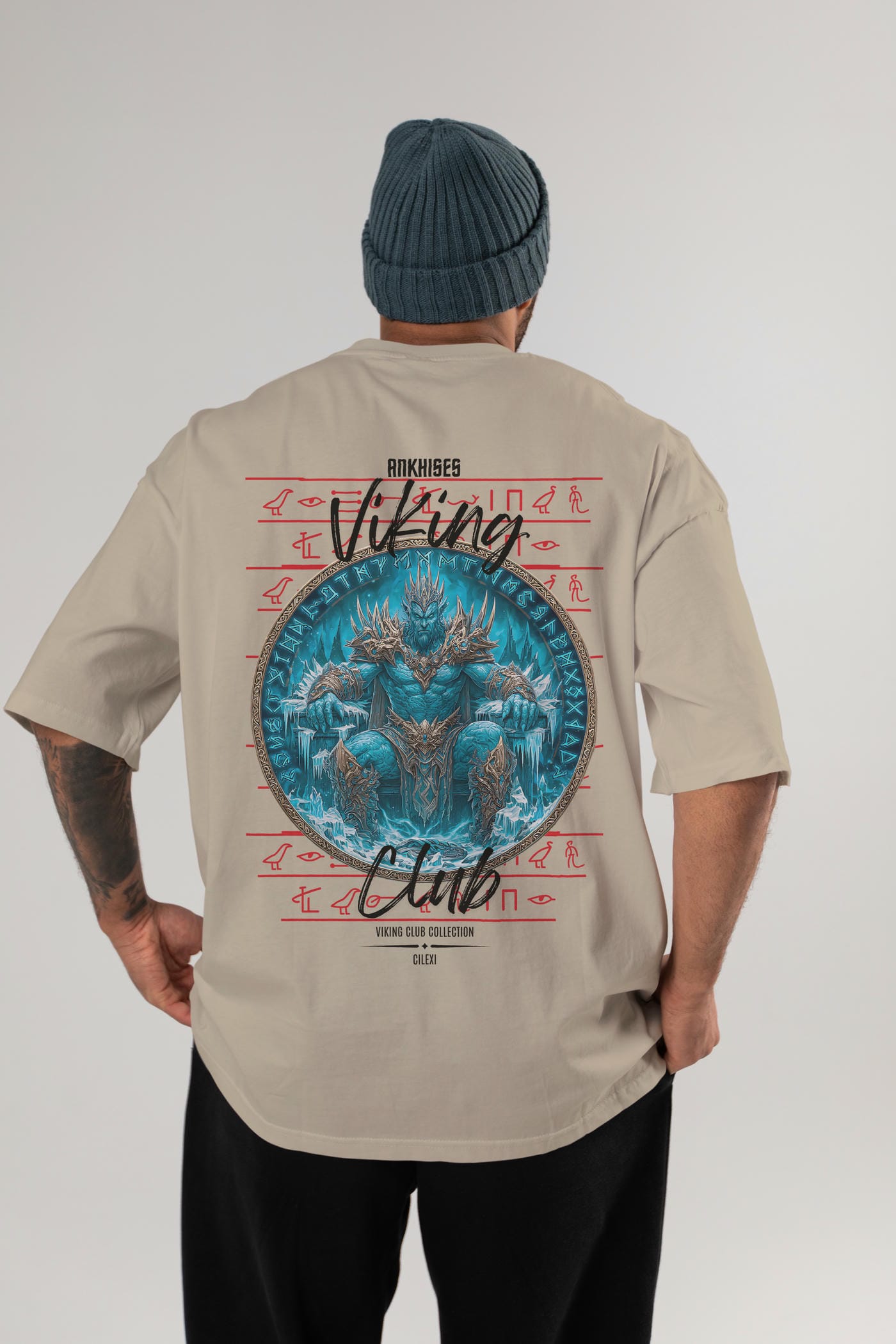 Thrym Arka Baskılı Oversize t-shirt Erkek Kadın %100 Pamuk Bisiklet Yaka tişort
