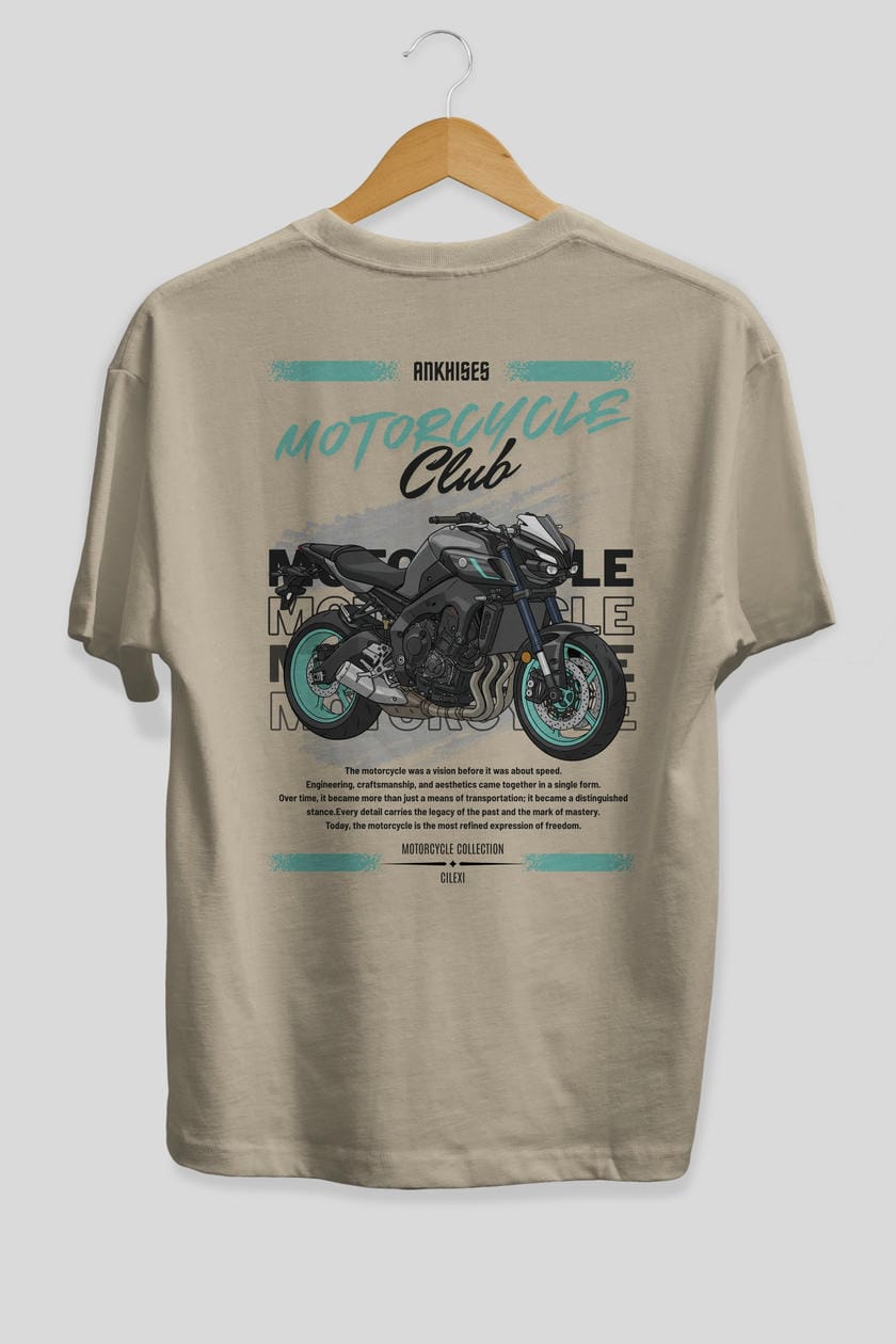 Motosiklet Serisi 21 Arka Baskılı Oversize t-shirt Erkek Kadın %100 Pamuk Bisiklet Yaka tişort