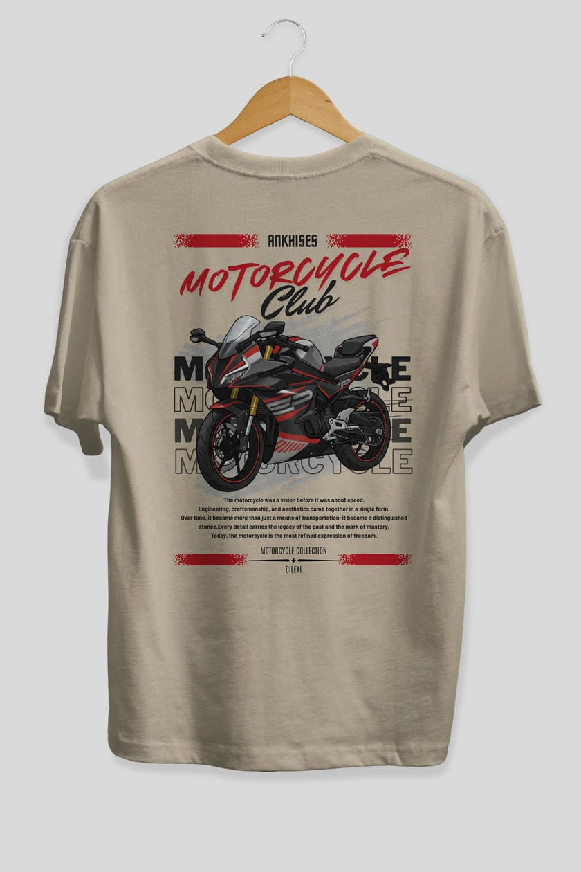 Motosiklet Serisi 17 Arka Baskılı Oversize t-shirt Erkek Kadın %100 Pamuk Bisiklet Yaka tişort