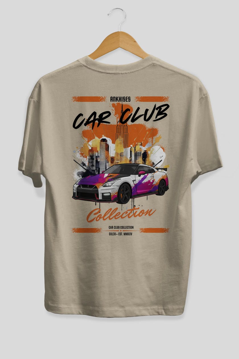 Araba Club Serisi 32 Baskılı Oversize t-shirt Erkek Kadın %100 Pamuk Bisiklet Yaka tişort