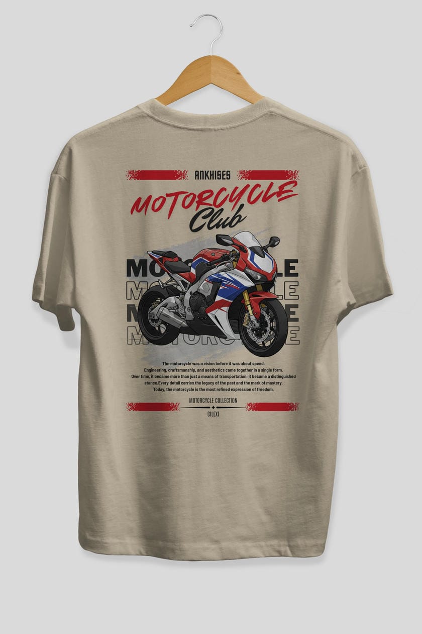 Motosiklet Serisi 4 Arka Baskılı Oversize t-shirt Erkek Kadın %100 Pamuk Bisiklet Yaka tişort