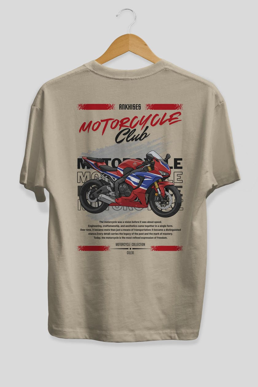 Motosiklet Serisi 25 Arka Baskılı Oversize t-shirt Erkek Kadın %100 Pamuk Bisiklet Yaka tişort