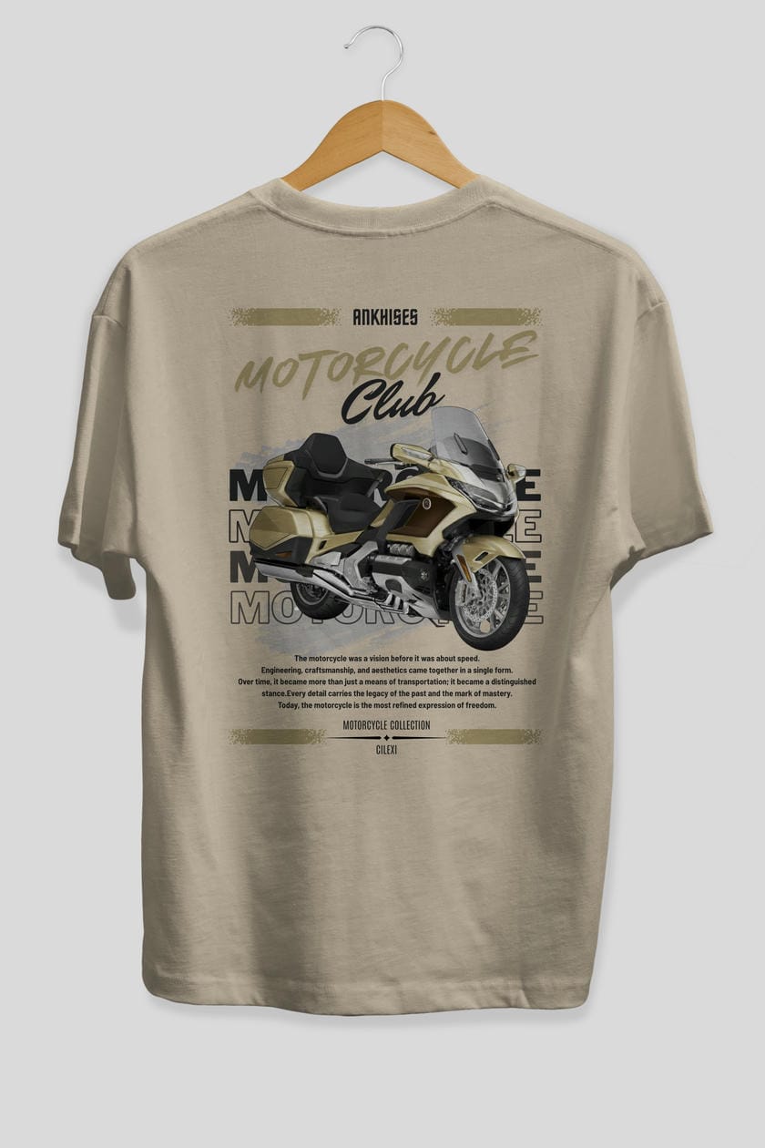 Motosiklet Serisi 28 Arka Baskılı Oversize t-shirt Erkek Kadın %100 Pamuk Bisiklet Yaka tişort