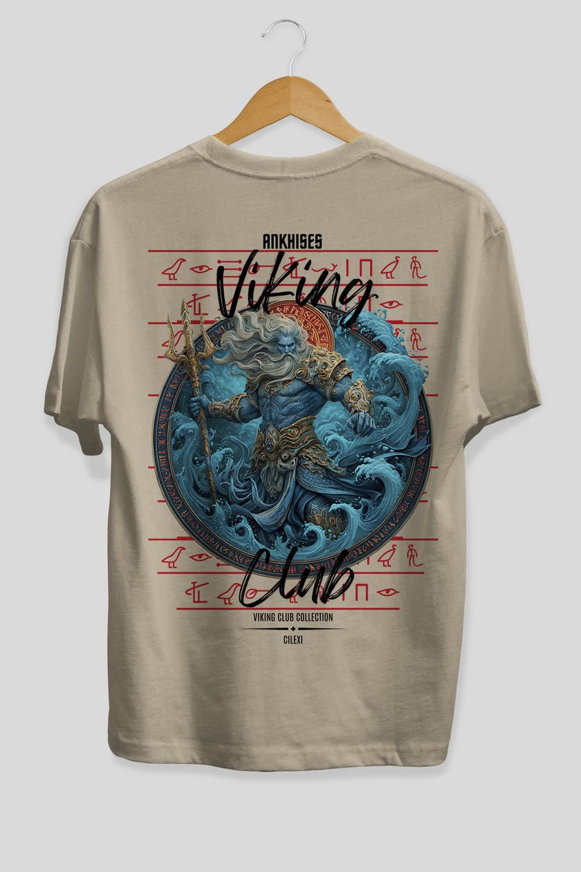 Njord Arka Baskılı Oversize t-shirt Erkek Kadın %100 Pamuk Bisiklet Yaka tişort