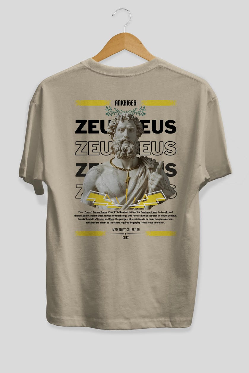 Zeus 4 Arka Baskılı Oversize t-shirt Erkek Kadın %100 Pamuk Bisiklet Yaka tişort