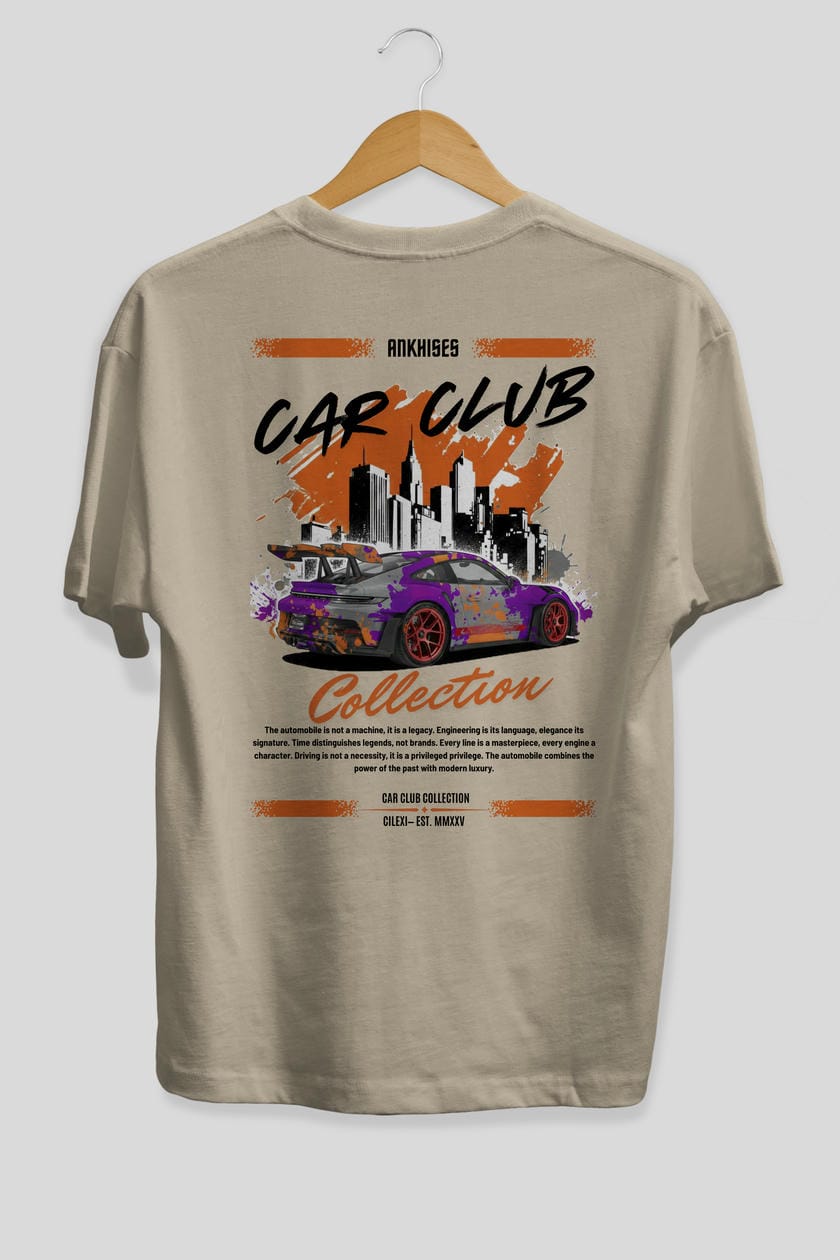 Araba Club Serisi 2 Baskılı Oversize t-shirt Erkek Kadın %100 Pamuk Bisiklet Yaka tişort