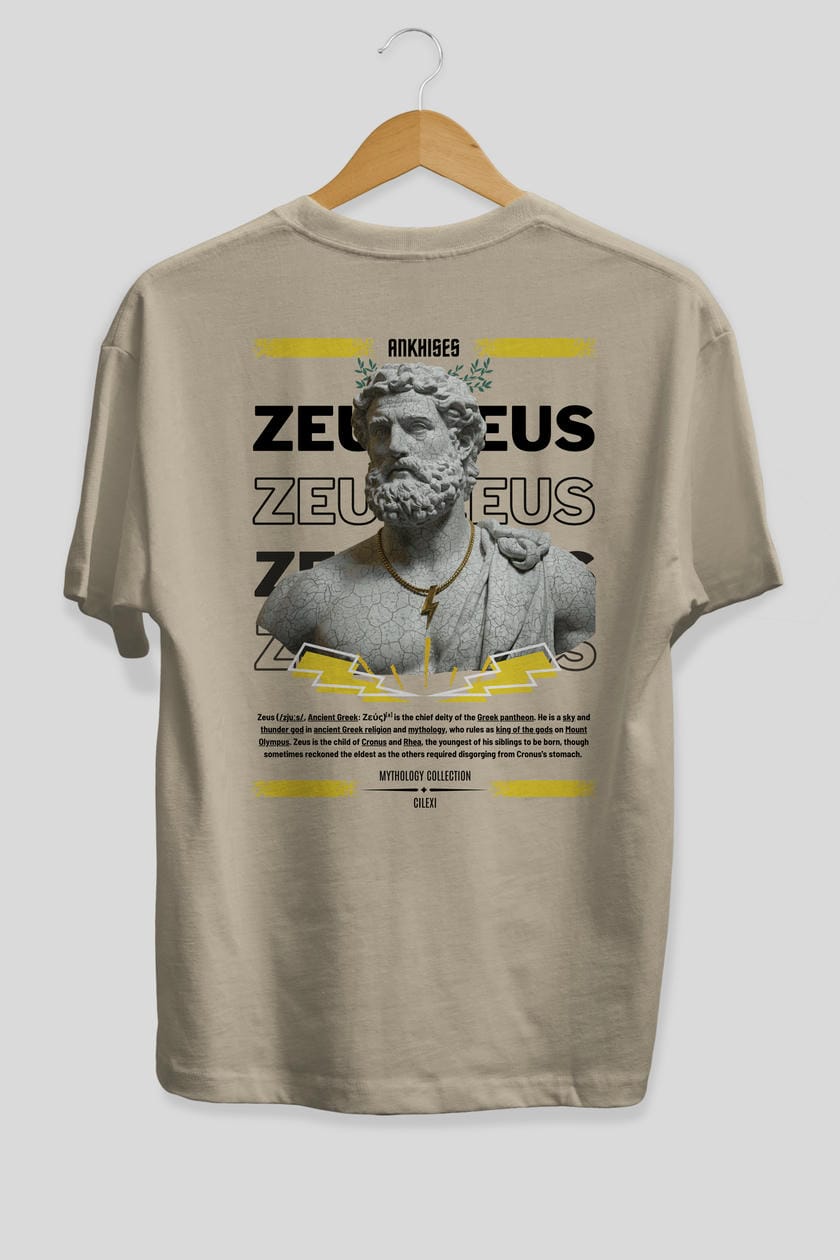 Zeus 3 Arka Baskılı Oversize t-shirt Erkek Kadın %100 Pamuk Bisiklet Yaka tişort