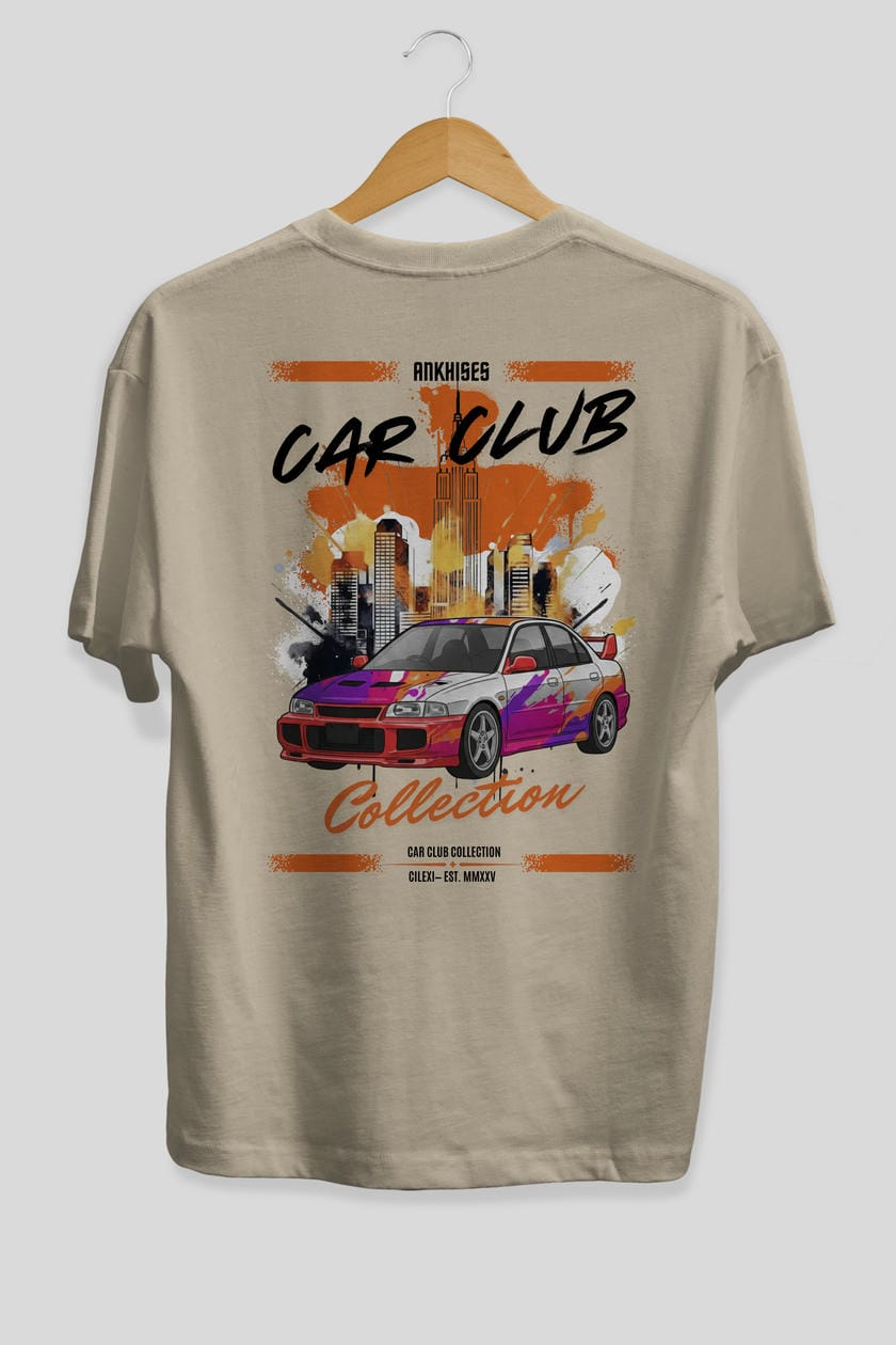 Araba Club Serisi 29 Baskılı Oversize t-shirt Erkek Kadın %100 Pamuk Bisiklet Yaka tişort