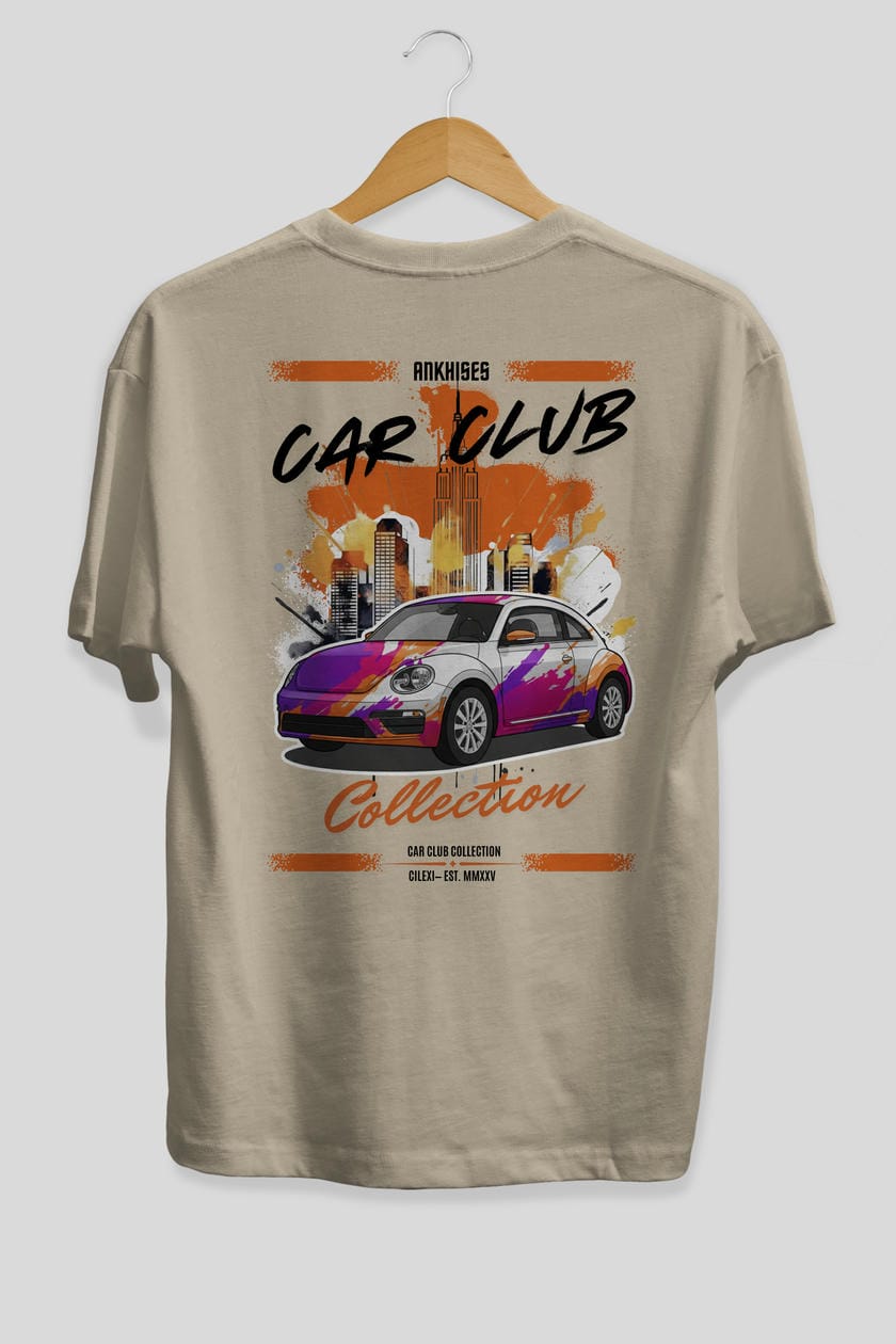 Araba Club Serisi 40 Baskılı Oversize t-shirt Erkek Kadın %100 Pamuk Bisiklet Yaka tişort