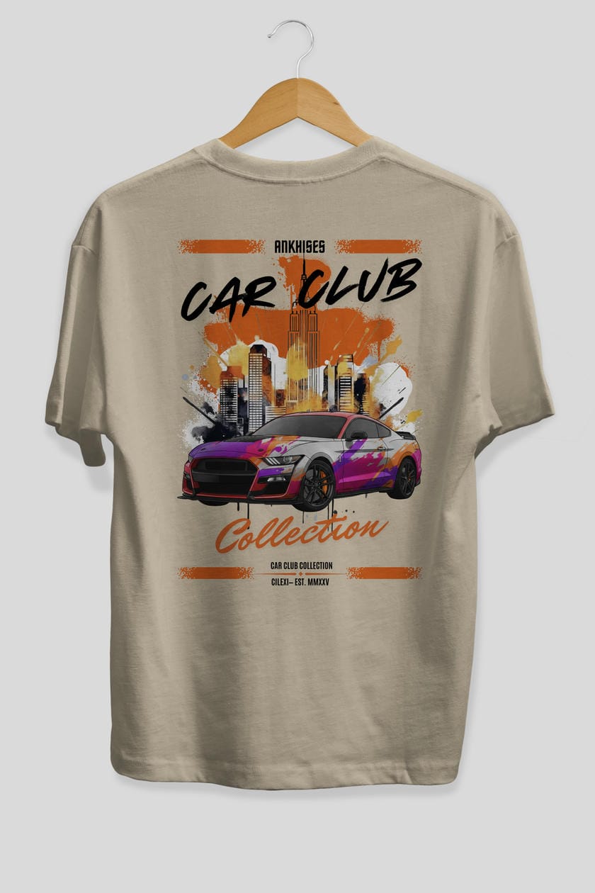 Araba Club Serisi 24 Baskılı Oversize t-shirt Erkek Kadın %100 Pamuk Bisiklet Yaka tişort