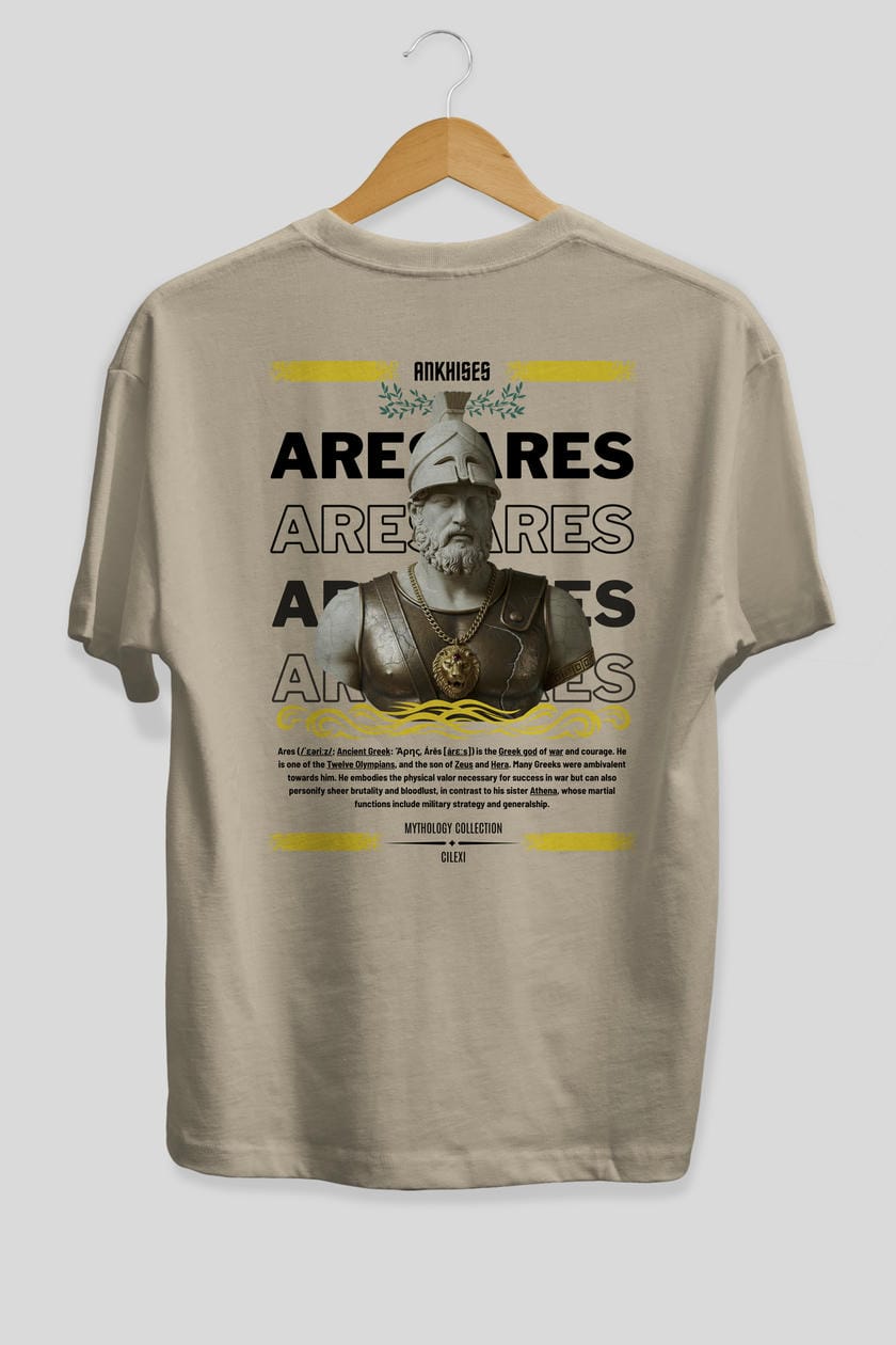 Ares 2 Arka Baskılı Oversize t-shirt Erkek Kadın %100 Pamuk Bisiklet Yaka tişort