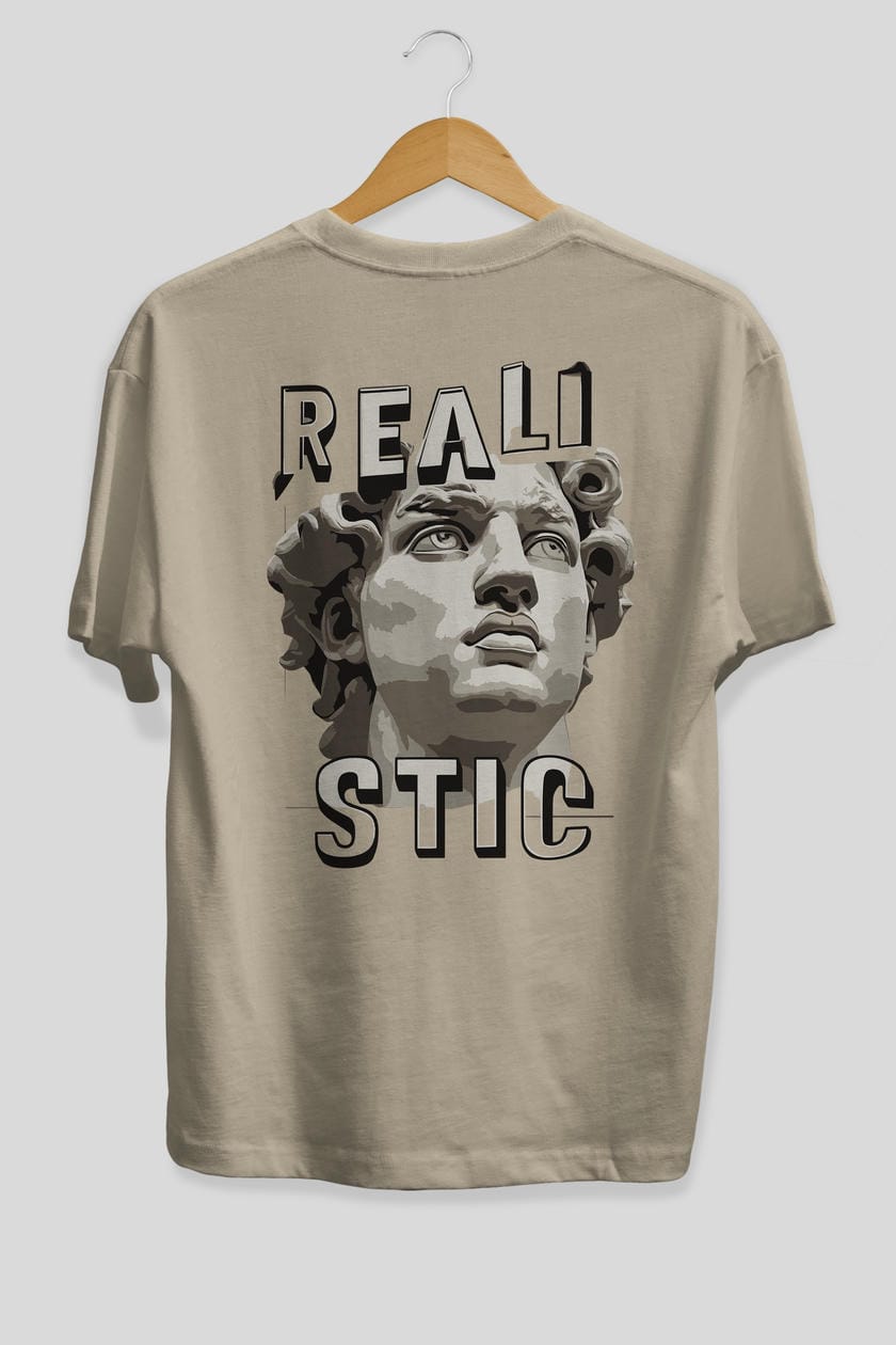Realistic Arka Baskılı Oversize t-shirt Erkek Kadın %100 Pamuk Bisiklet Yaka tişort