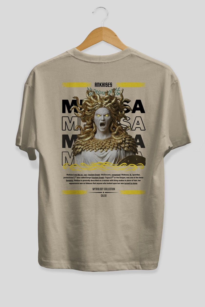 Medusa 1 Arka Baskılı Oversize t-shirt Erkek Kadın %100 Pamuk Bisiklet Yaka tişort