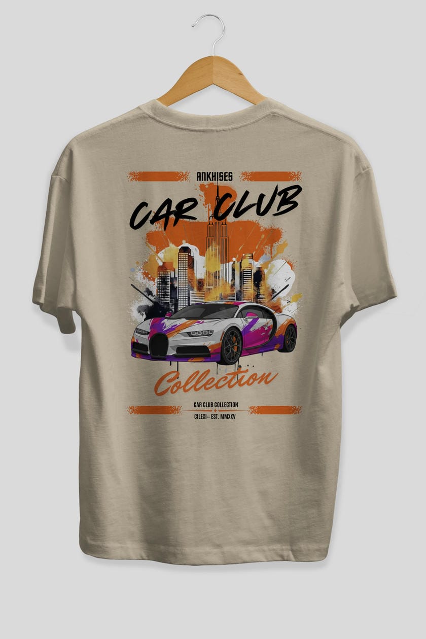 Araba Club Serisi 18 Baskılı Oversize t-shirt Erkek Kadın %100 Pamuk Bisiklet Yaka tişort