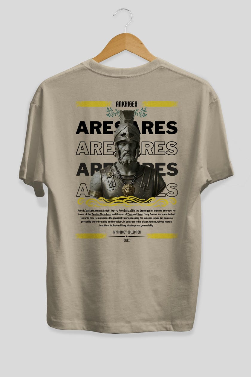 Ares 1 Arka Baskılı Oversize t-shirt Erkek Kadın %100 Pamuk Bisiklet Yaka tişort