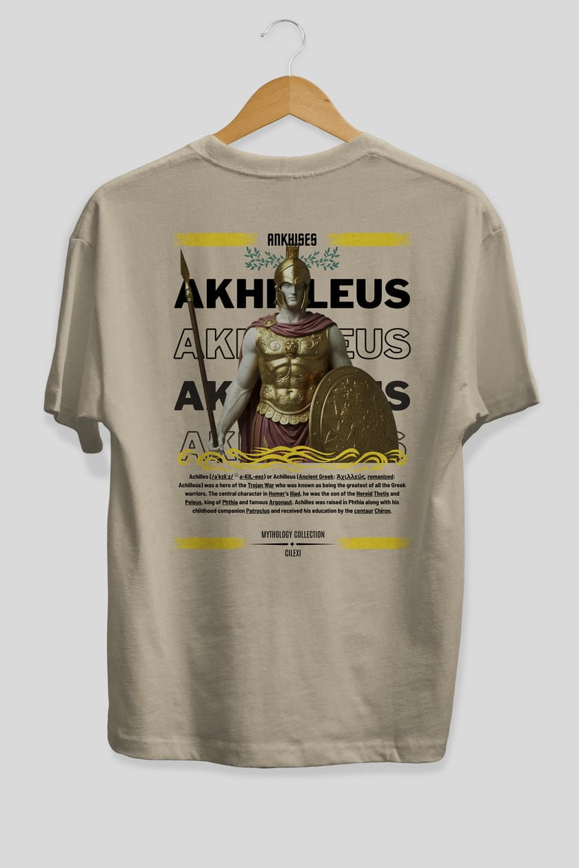 Akhilleus 1 Arka Baskılı Oversize t-shirt Erkek Kadın %100 Pamuk Bisiklet Yaka tişort