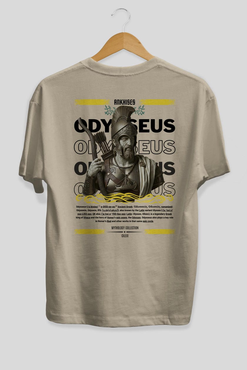 Odysseus 1 Arka Baskılı Oversize t-shirt Erkek Kadın %100 Pamuk Bisiklet Yaka tişort