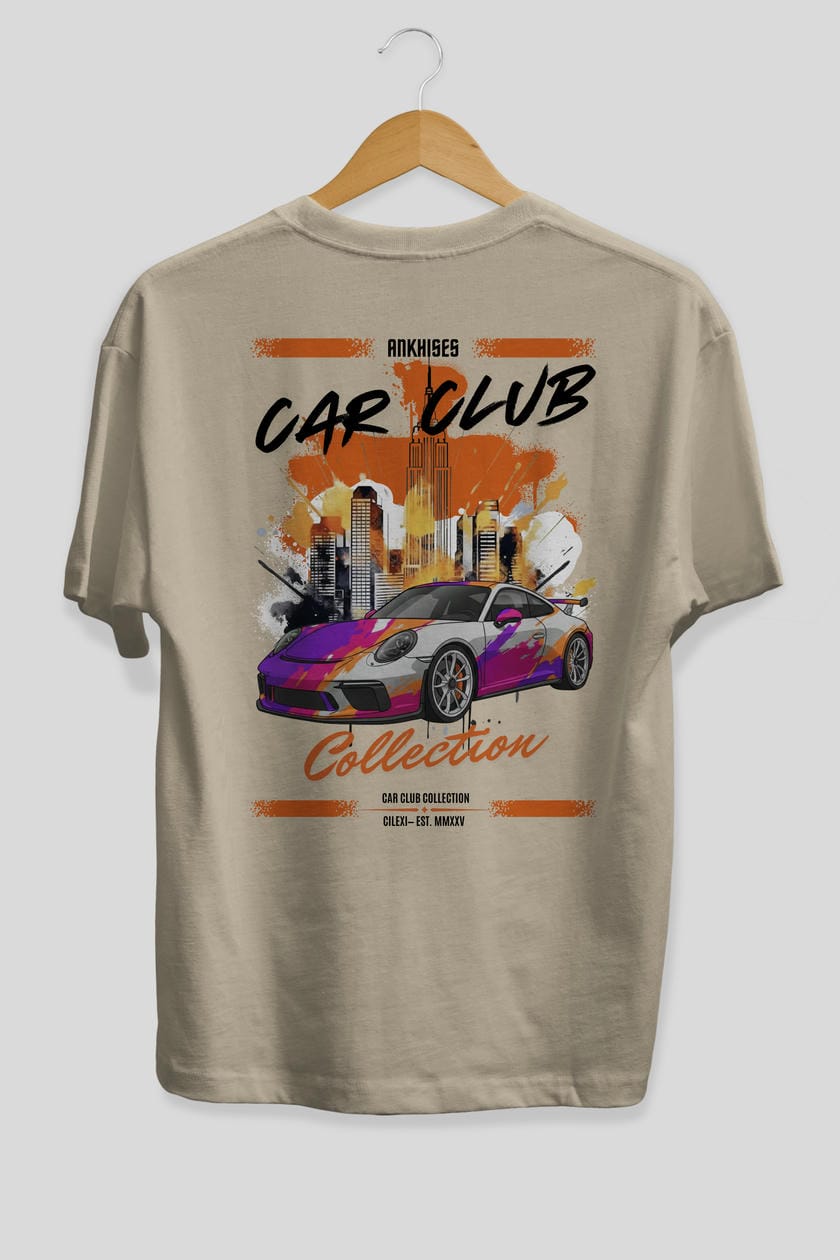 Araba Club Serisi 25 Baskılı Oversize t-shirt Erkek Kadın %100 Pamuk Bisiklet Yaka tişort