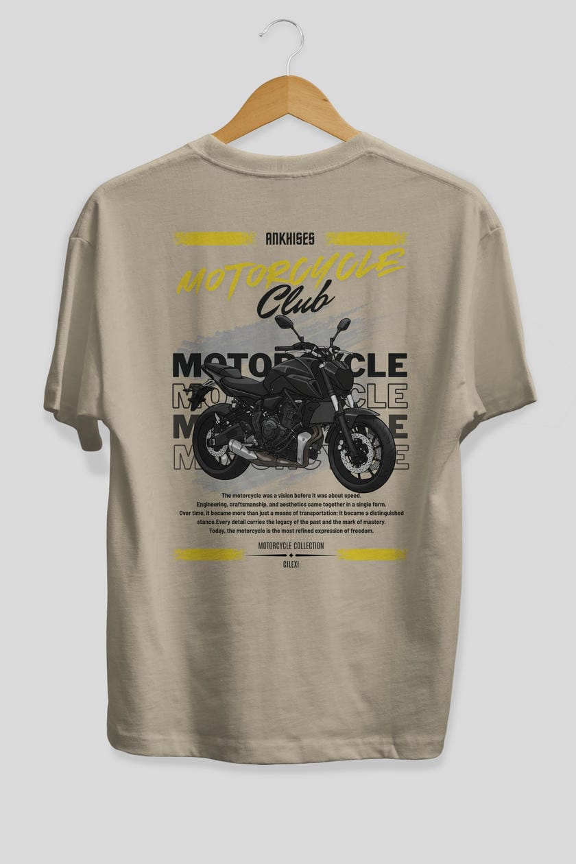 Motosiklet Serisi 20 Arka Baskılı Oversize t-shirt Erkek Kadın %100 Pamuk Bisiklet Yaka tişort