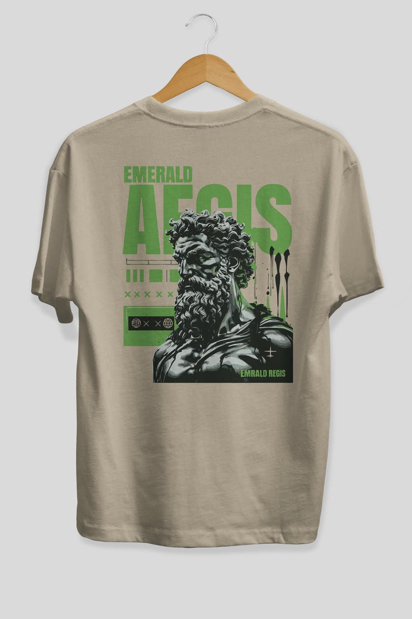 Emrald Regis Arka Baskılı Oversize t-shirt Erkek Kadın %100 Pamuk Bisiklet Yaka tişort