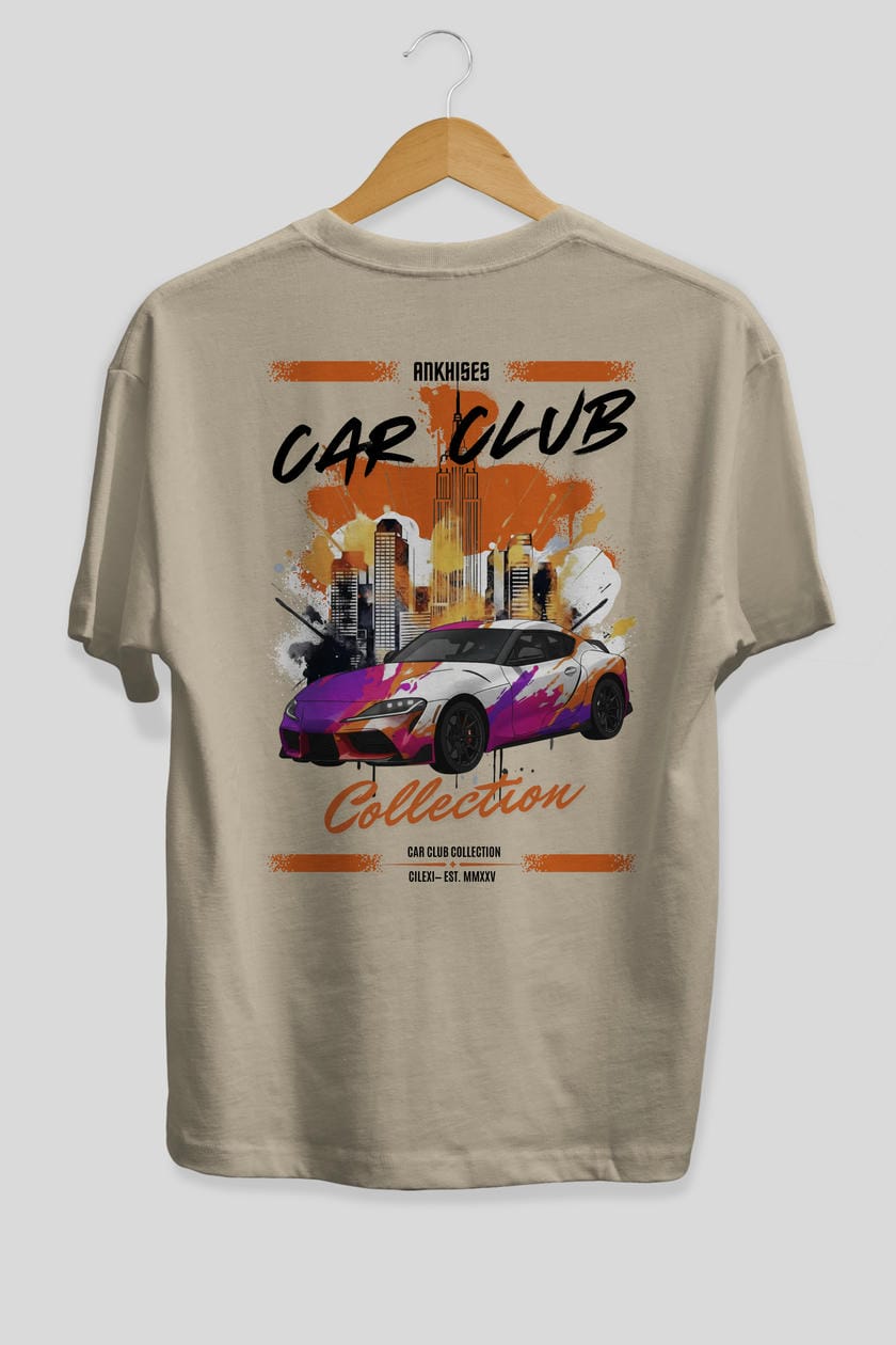 Araba Club Serisi 38 Baskılı Oversize t-shirt Erkek Kadın %100 Pamuk Bisiklet Yaka tişort