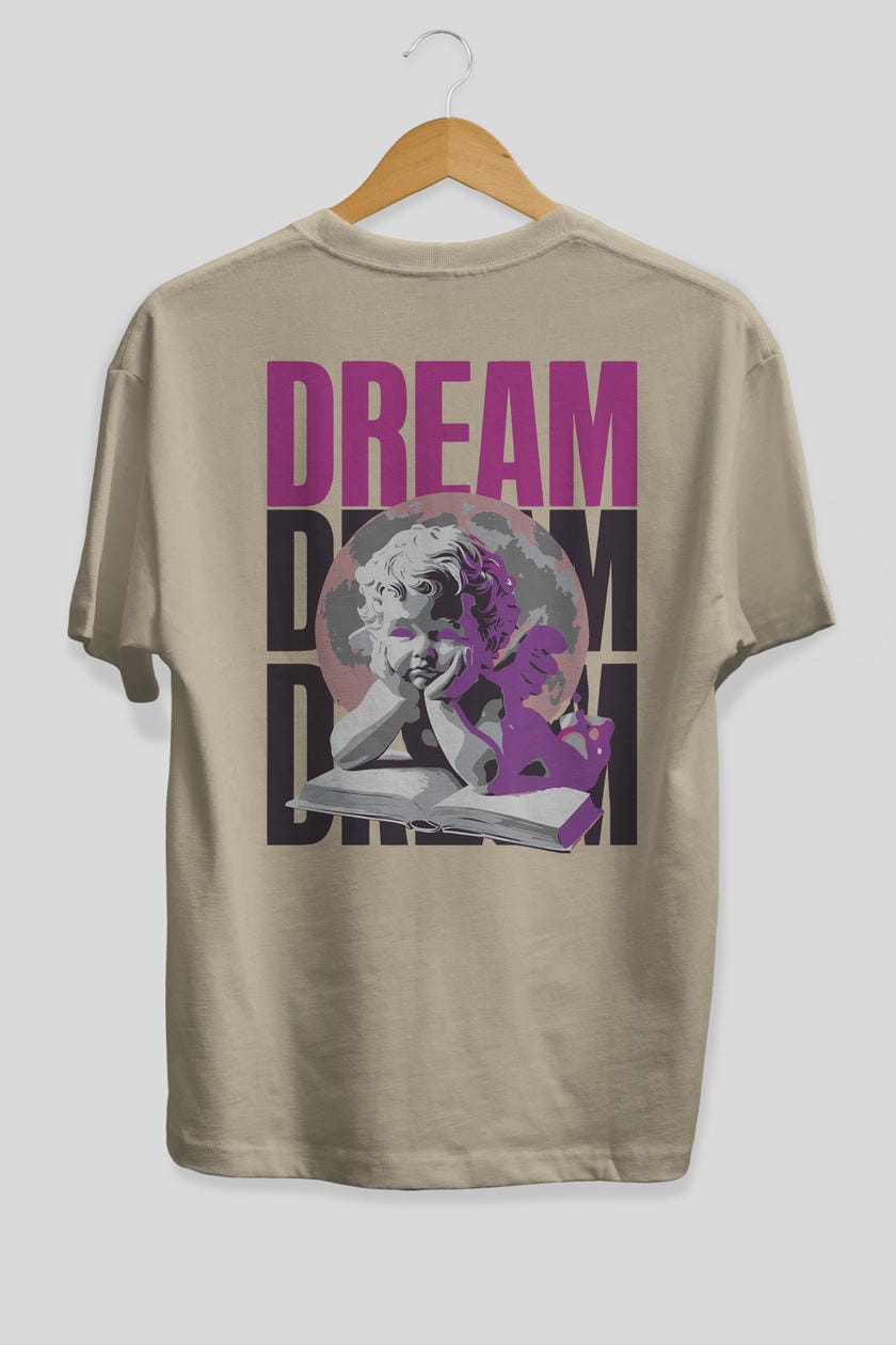 Dream Angel Arka Baskılı Oversize t-shirt Erkek Kadın %100 Pamuk Bisiklet Yaka tişort