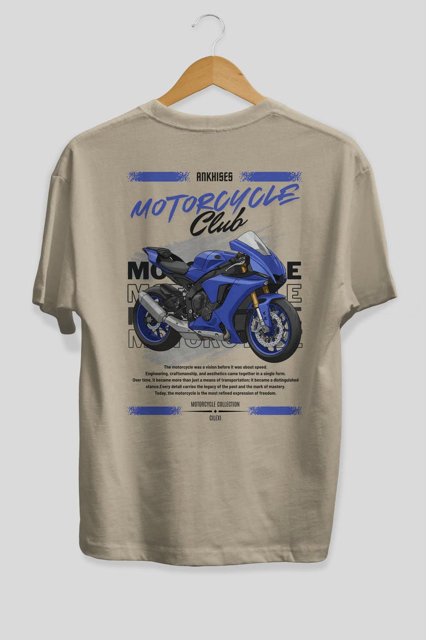 Motosiklet Serisi 31 Arka Baskılı Oversize t-shirt Erkek Kadın %100 Pamuk Bisiklet Yaka tişort
