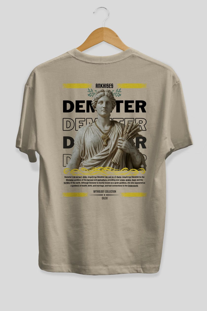 Demeter 1 Arka Baskılı Oversize t-shirt Erkek Kadın %100 Pamuk Bisiklet Yaka tişort