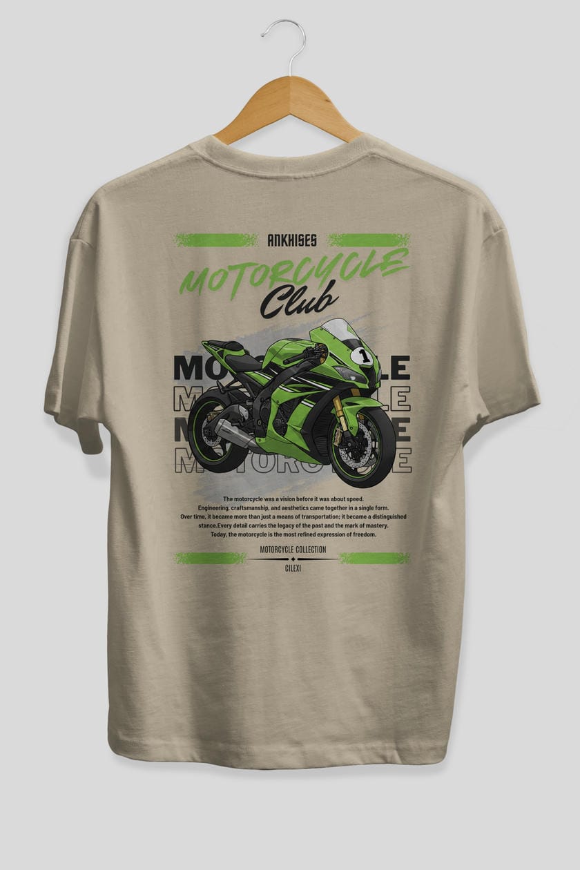 Motosiklet Serisi 6 Arka Baskılı Oversize t-shirt Erkek Kadın %100 Pamuk Bisiklet Yaka tişort