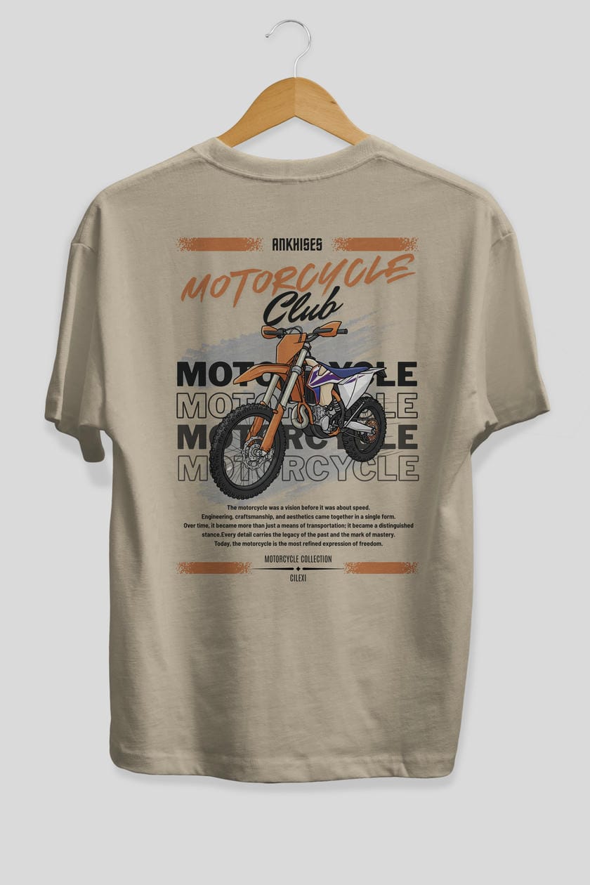 Motosiklet Serisi 19 Arka Baskılı Oversize t-shirt Erkek Kadın %100 Pamuk Bisiklet Yaka tişort