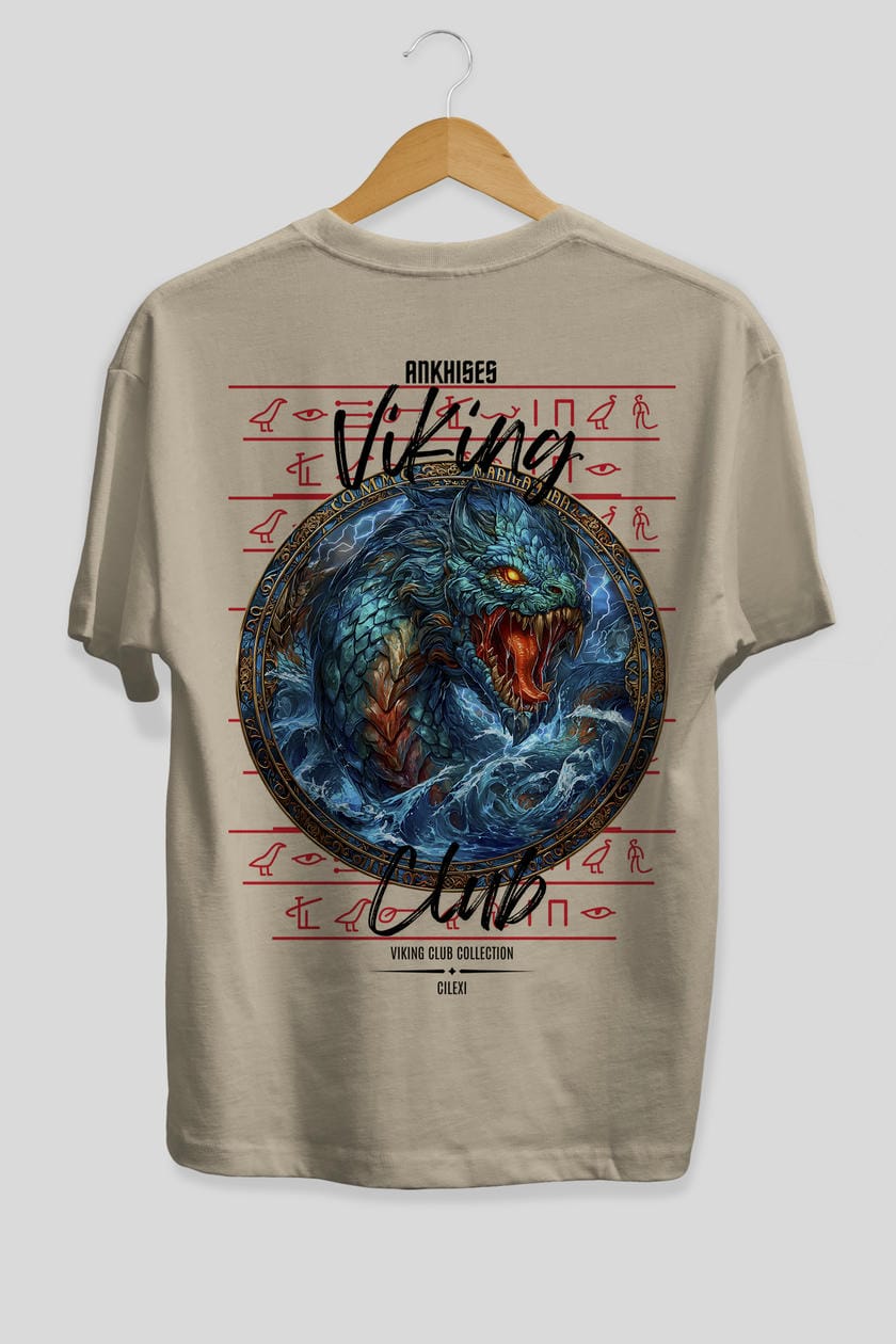 Jörmungandr Baskılı Oversize t-shirt Erkek Kadın %100 Pamuk Bisiklet Yaka tişort