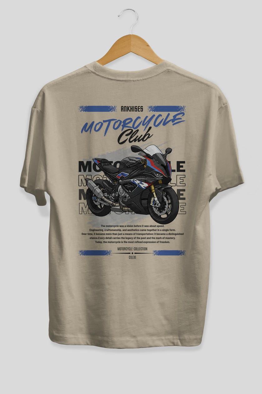Motosiklet Serisi 2 Arka Baskılı Oversize t-shirt Erkek Kadın %100 Pamuk Bisiklet Yaka tişort