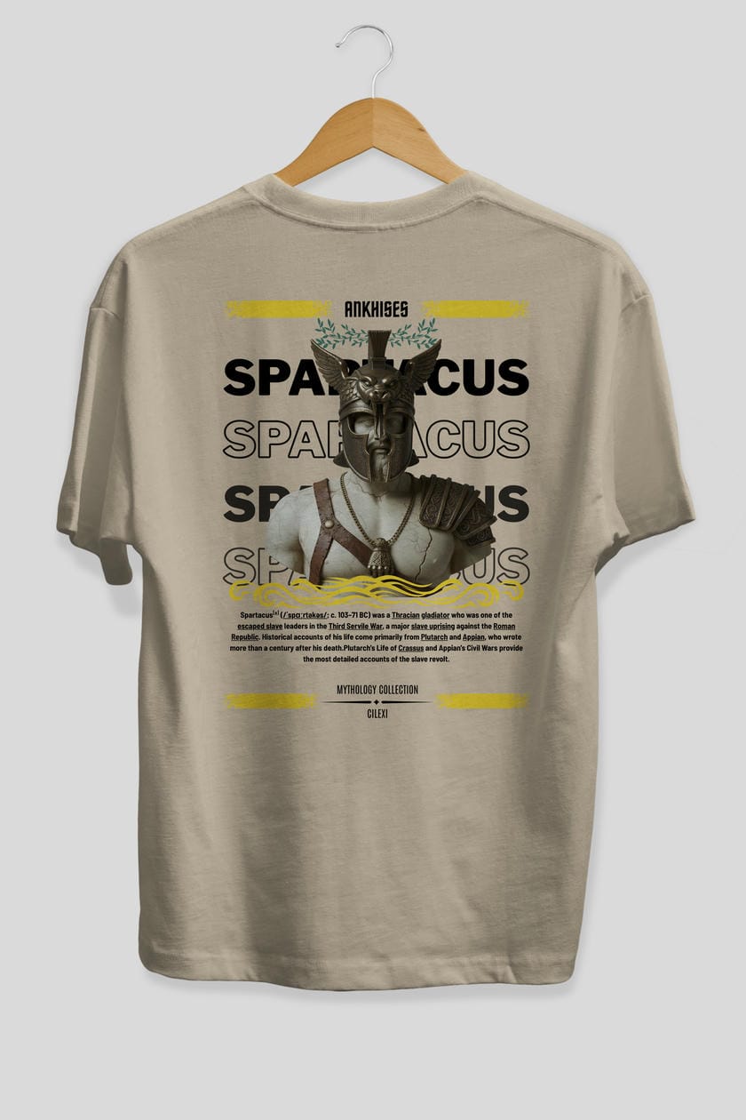 Spartacus 1 Arka Baskılı Oversize t-shirt Erkek Kadın %100 Pamuk Bisiklet Yaka tişort