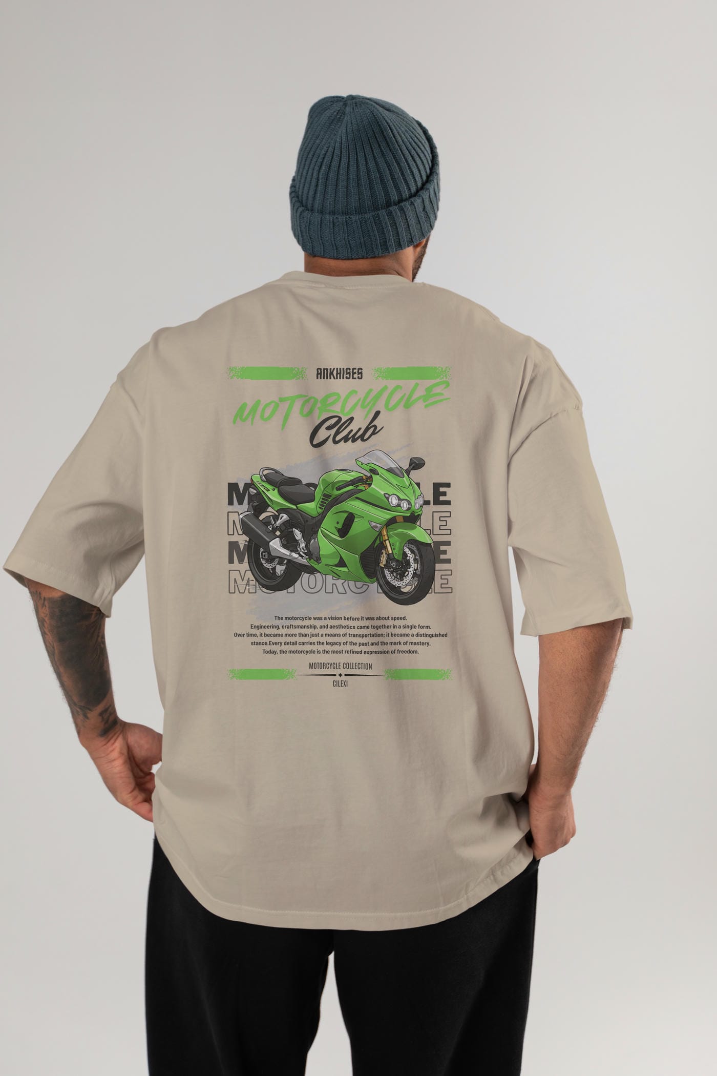 Motosiklet Serisi 12 Arka Baskılı Oversize t-shirt Erkek Kadın %100 Pamuk Bisiklet Yaka tişort