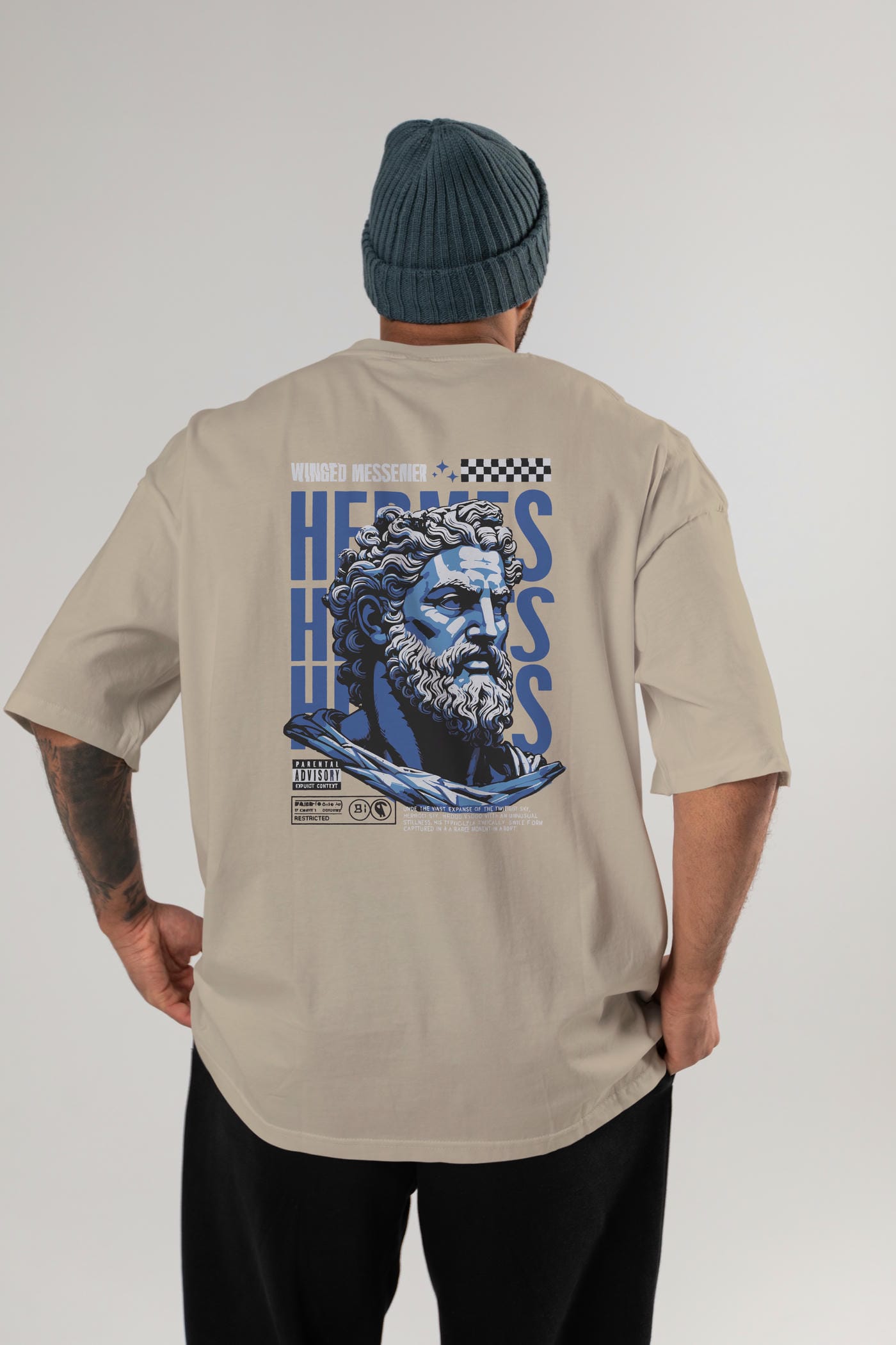 Hermes 1 Arka Baskılı Oversize t-shirt Erkek Kadın %100 Pamuk Bisiklet Yaka tişort