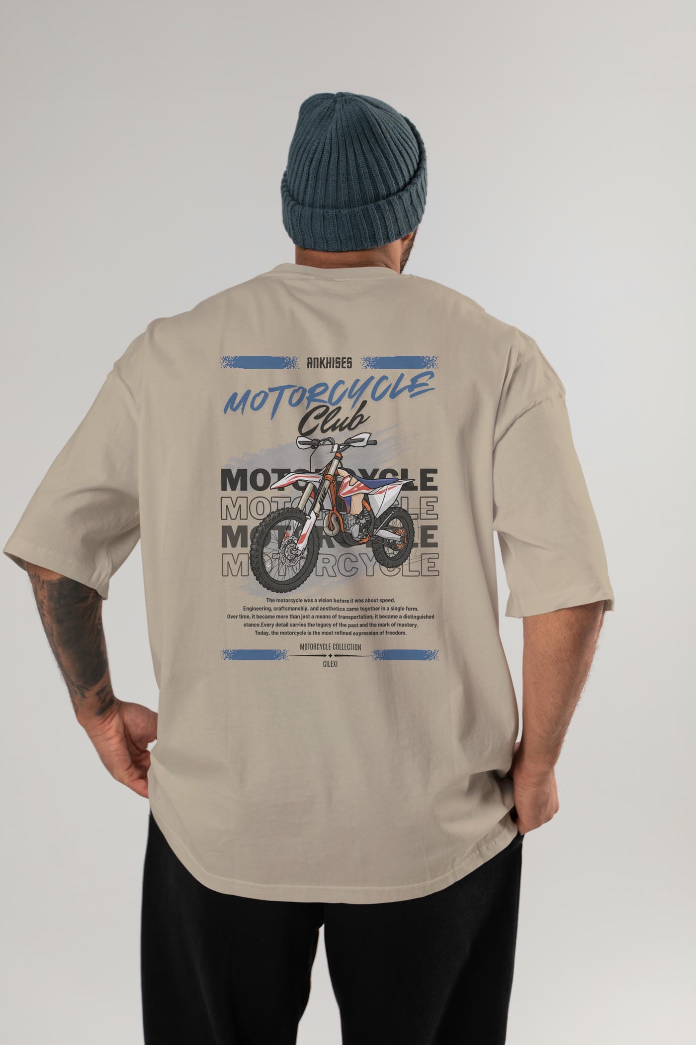 Motosiklet Serisi 18 Arka Baskılı Oversize t-shirt Erkek Kadın %100 Pamuk Bisiklet Yaka tişort