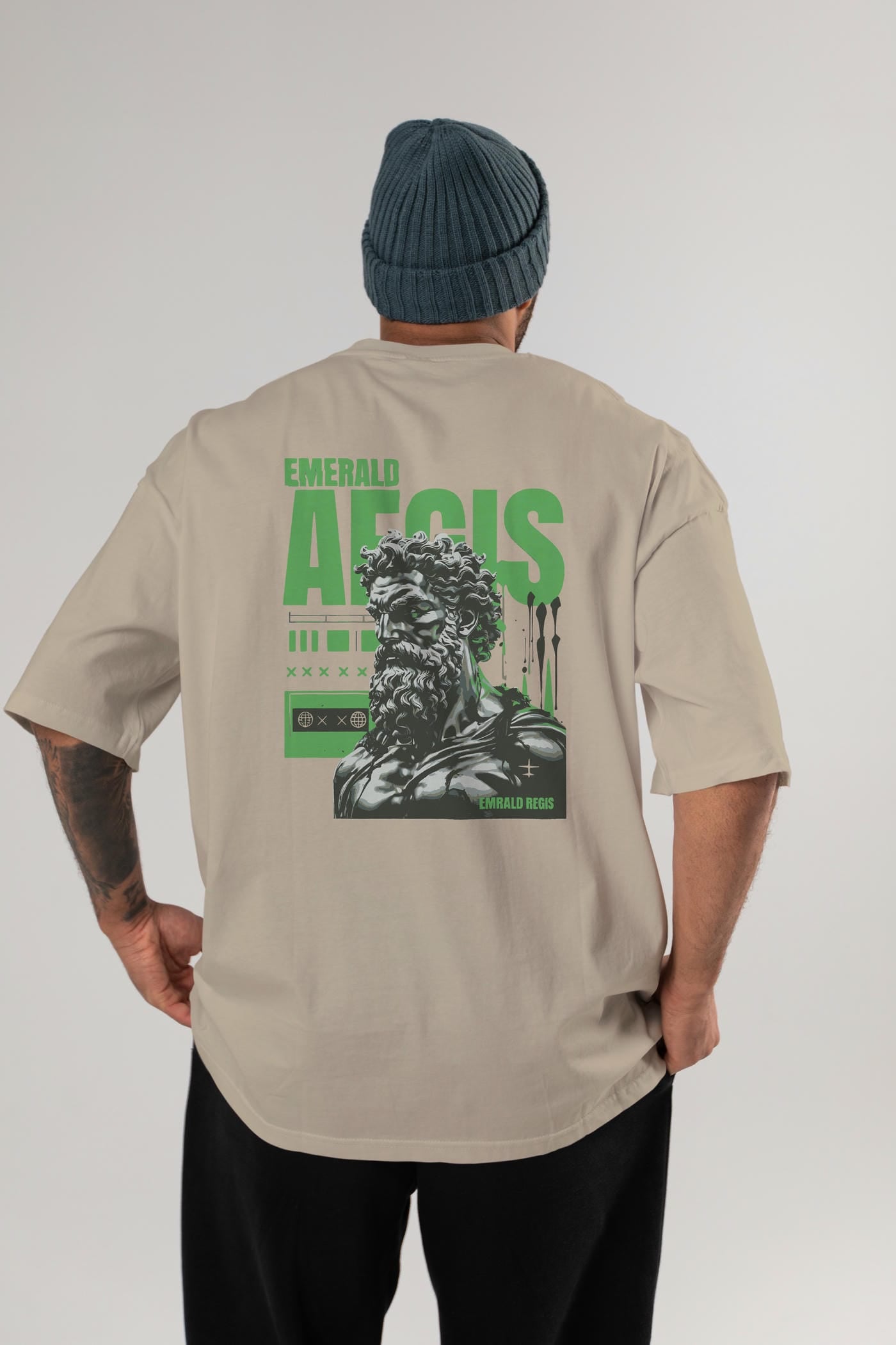 Emrald Regis Arka Baskılı Oversize t-shirt Erkek Kadın %100 Pamuk Bisiklet Yaka tişort