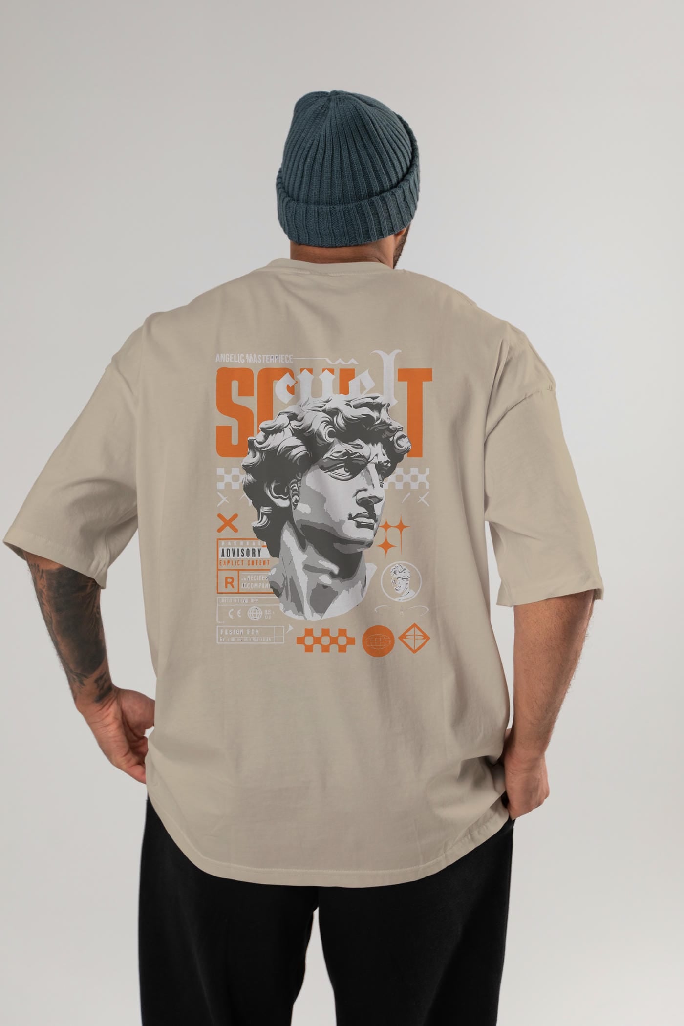 Scult Arka Baskılı Oversize t-shirt Erkek Kadın %100 Pamuk Bisiklet Yaka tişort
