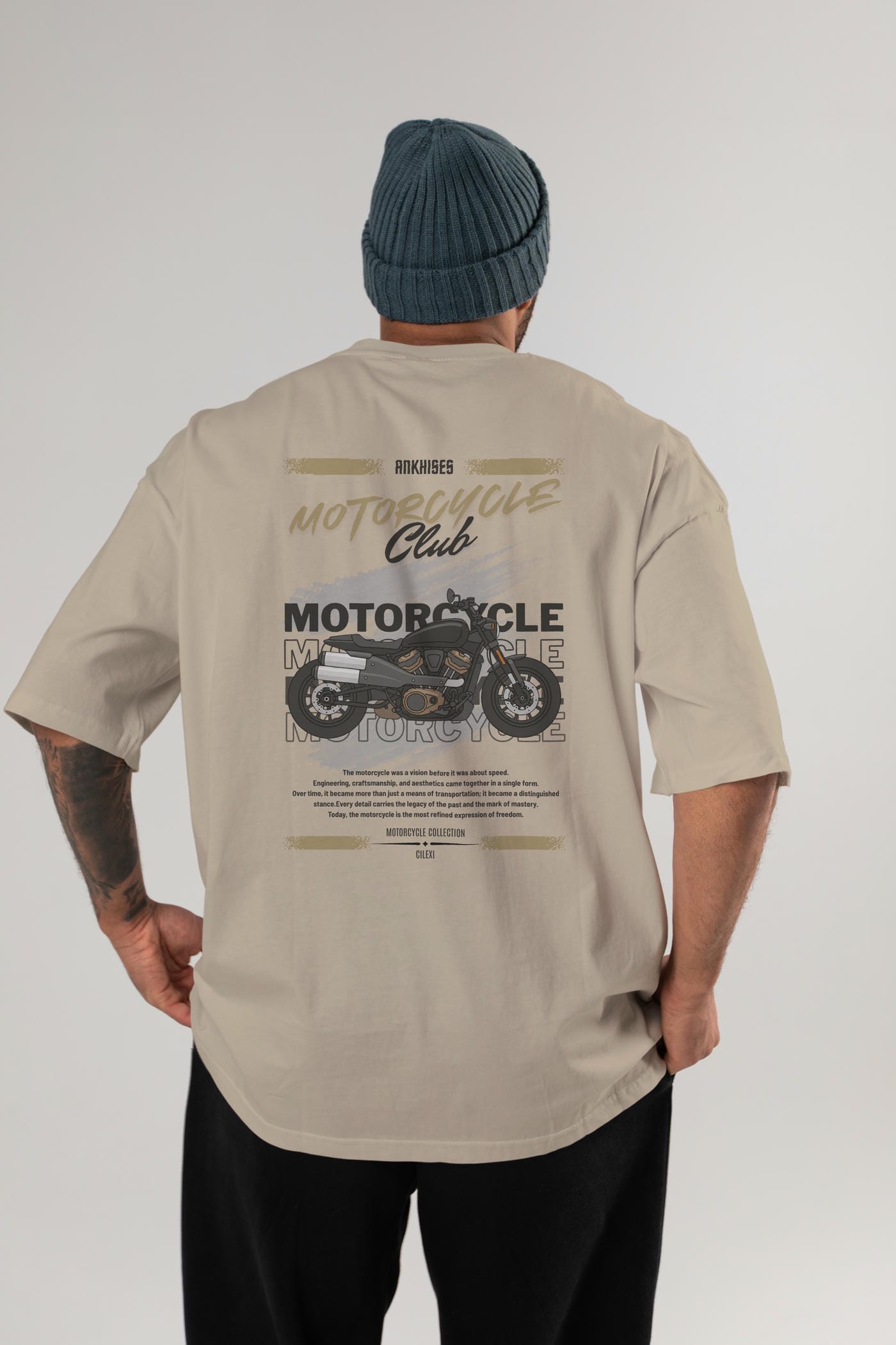 Motosiklet Serisi 29 Arka Baskılı Oversize t-shirt Erkek Kadın %100 Pamuk Bisiklet Yaka tişort